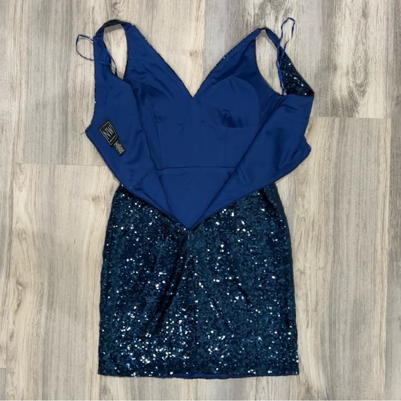 Nightway NW Dark Navy Blue Sequin Sleeveless V Neck Party Sheath Dress Size 10 - Picture 6 of 10